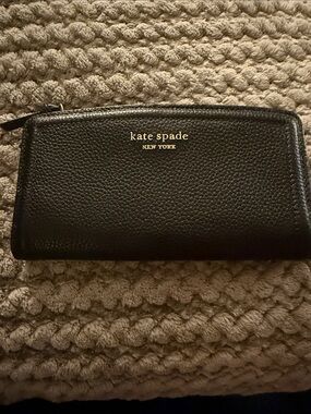 kate spade Black Pebbled Leather Wallet with Gold Logo